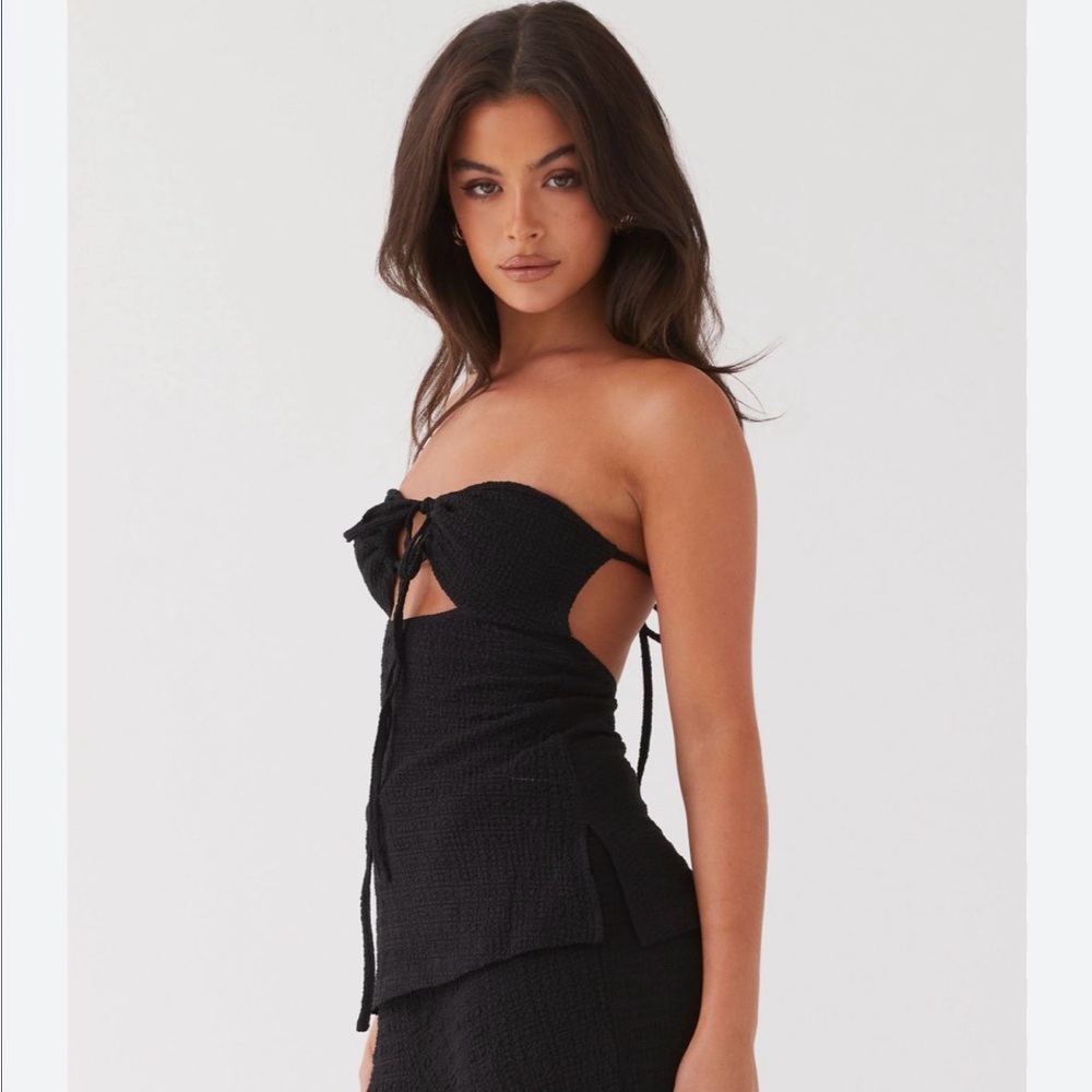 Peppermayo Jadey strapless black waffle top size 2